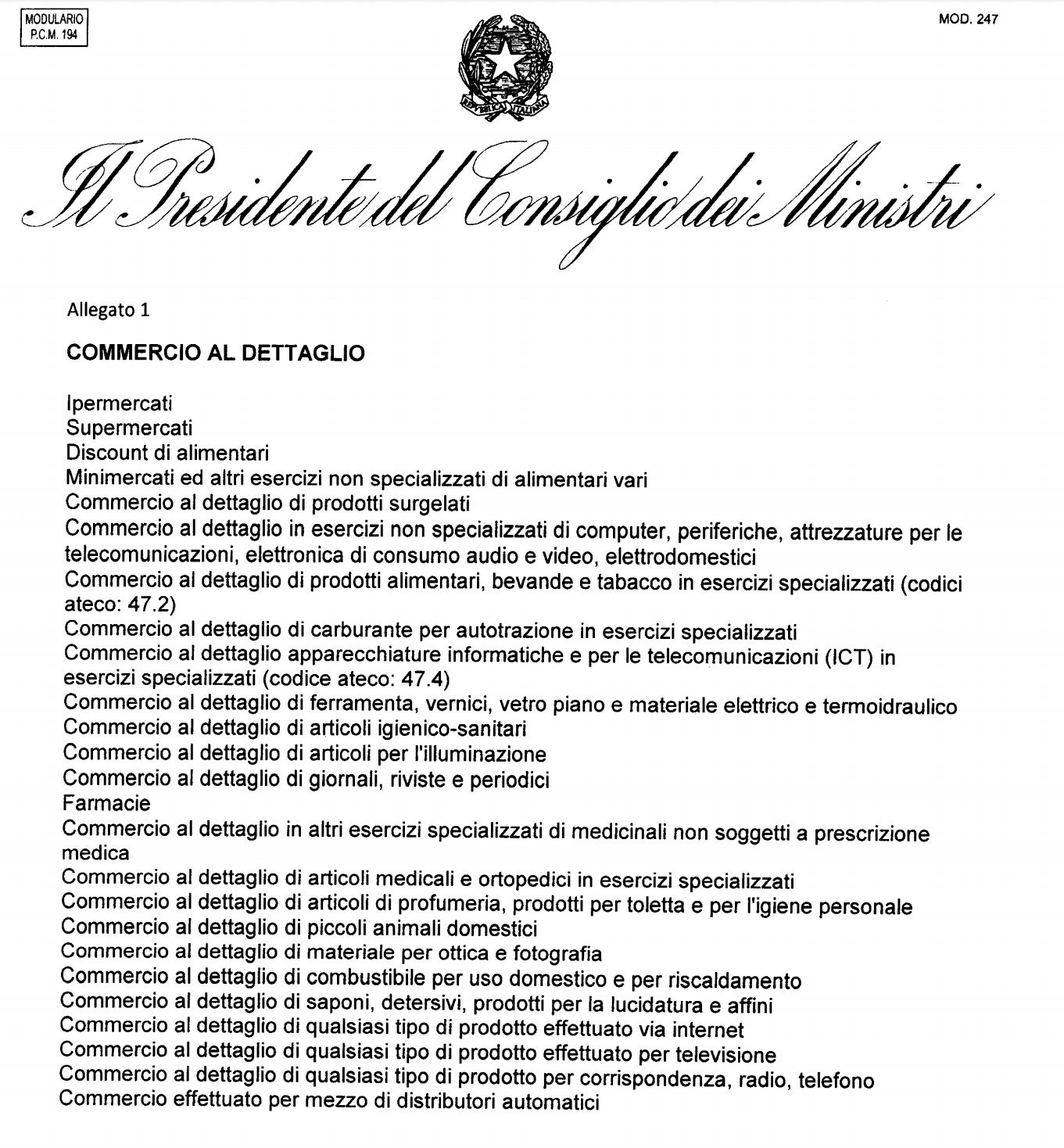 Attività al dettaglio aperte