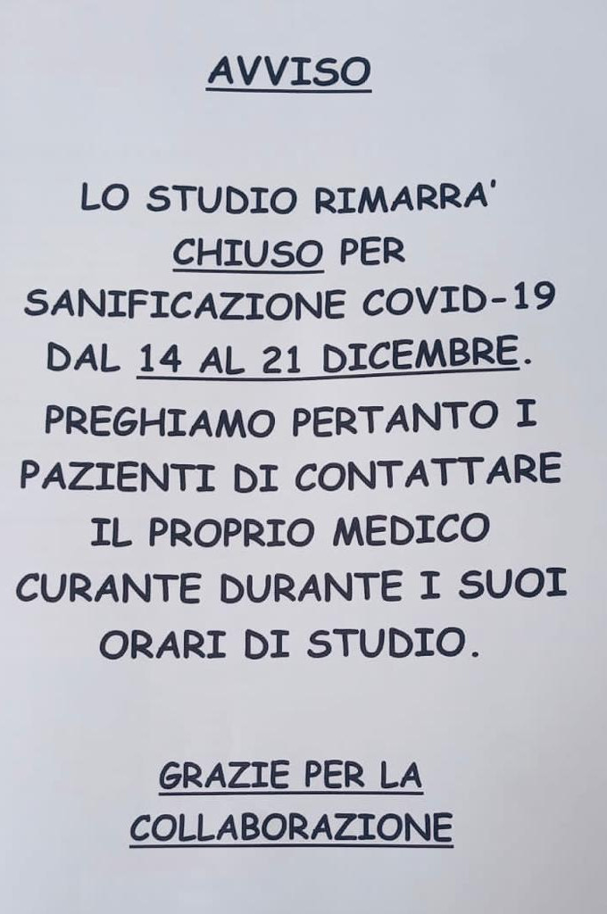 Avviso chiusura centro medico