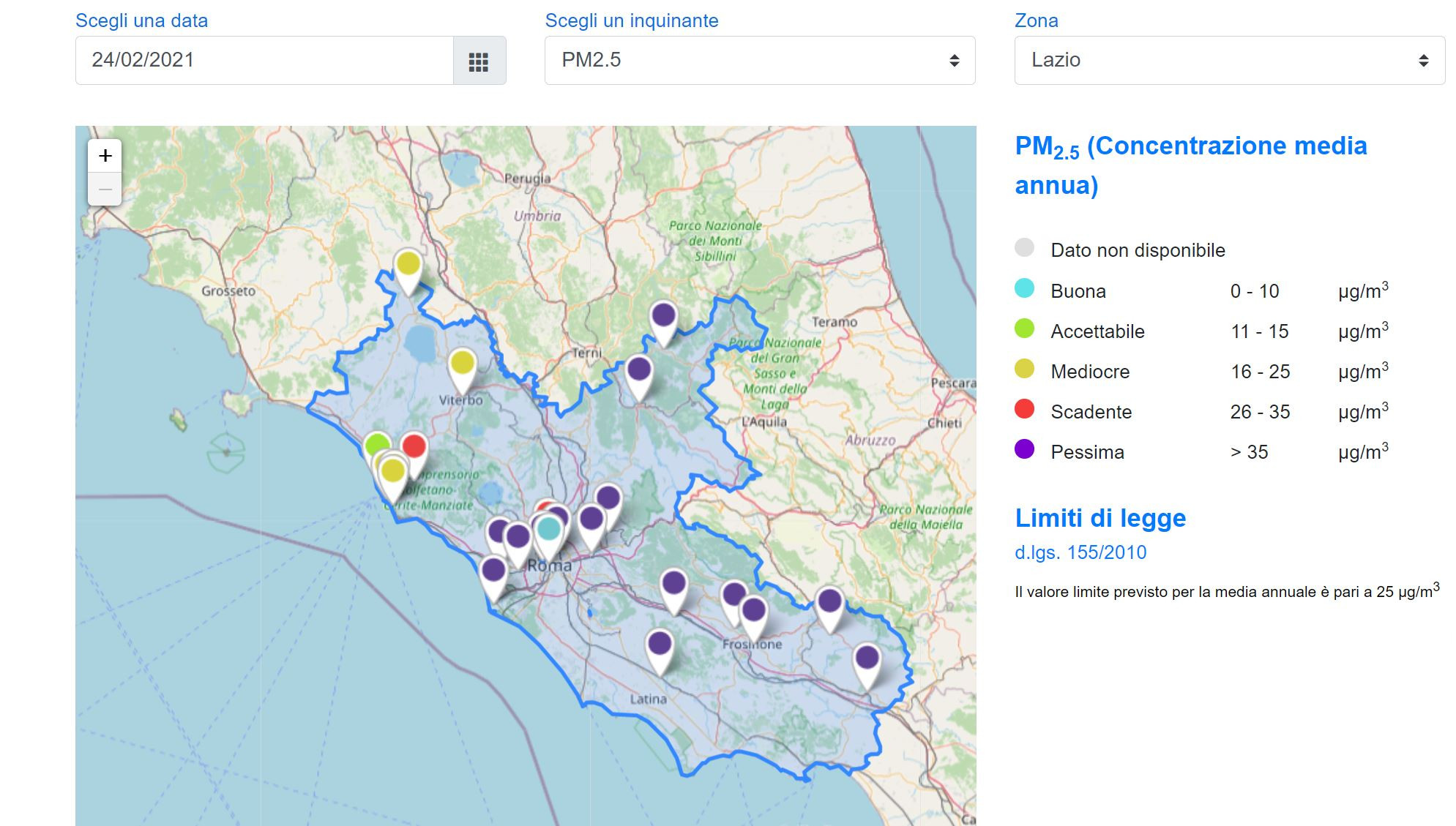 Dati PM2.5 Lazio